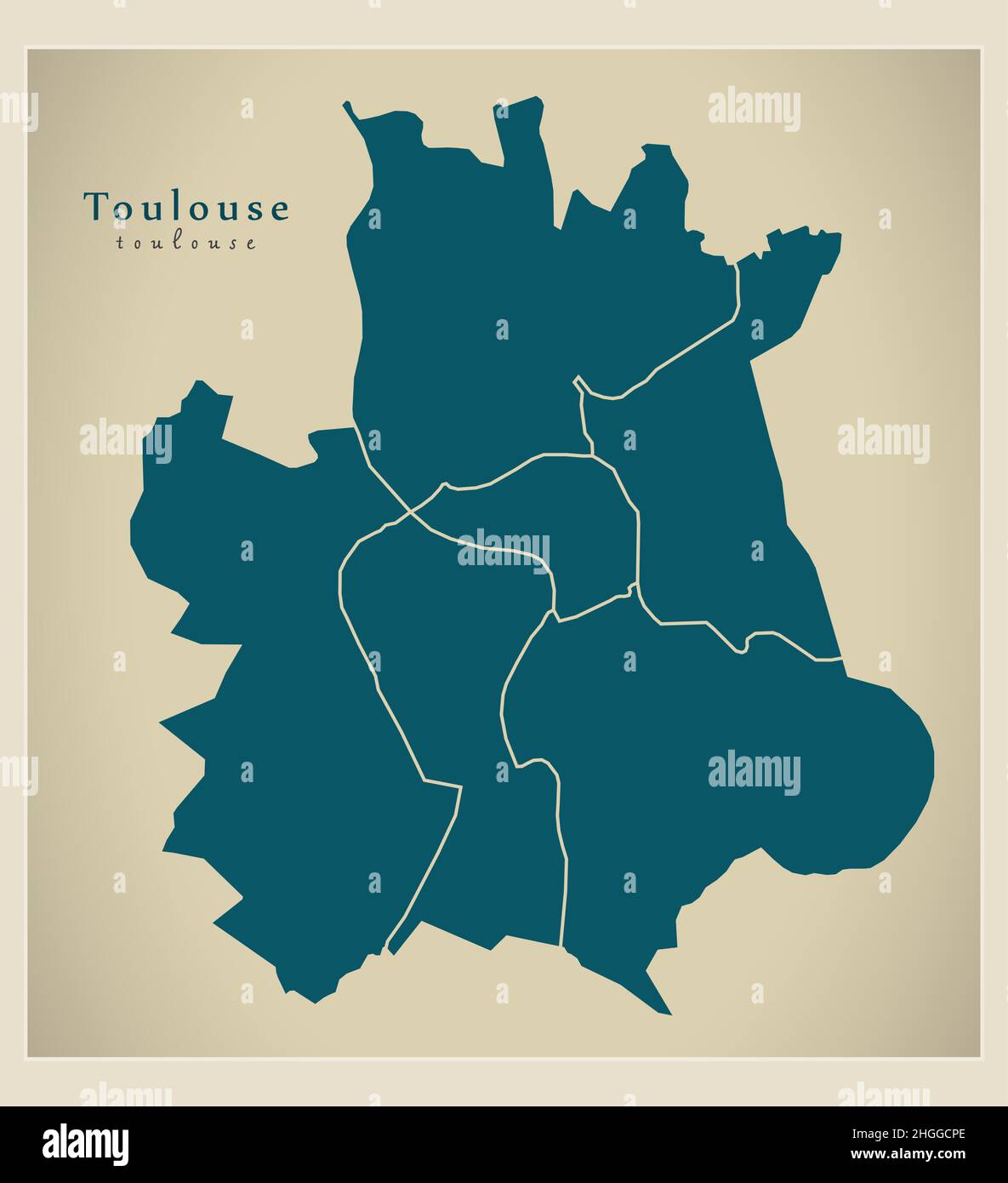 Mappa della città moderna - Tolosa città di Francia con i quartieri Illustrazione Vettoriale