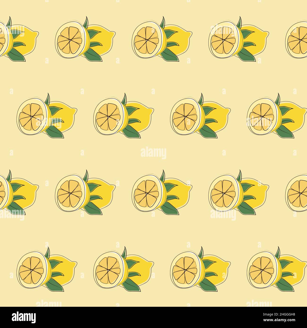 Modello di frutta con limone su sfondo giallo. Illustrazione vettoriale. Design moderno ed esotico per carta, copertina, tessuto, arredamento d'interni e altri utenti Illustrazione Vettoriale