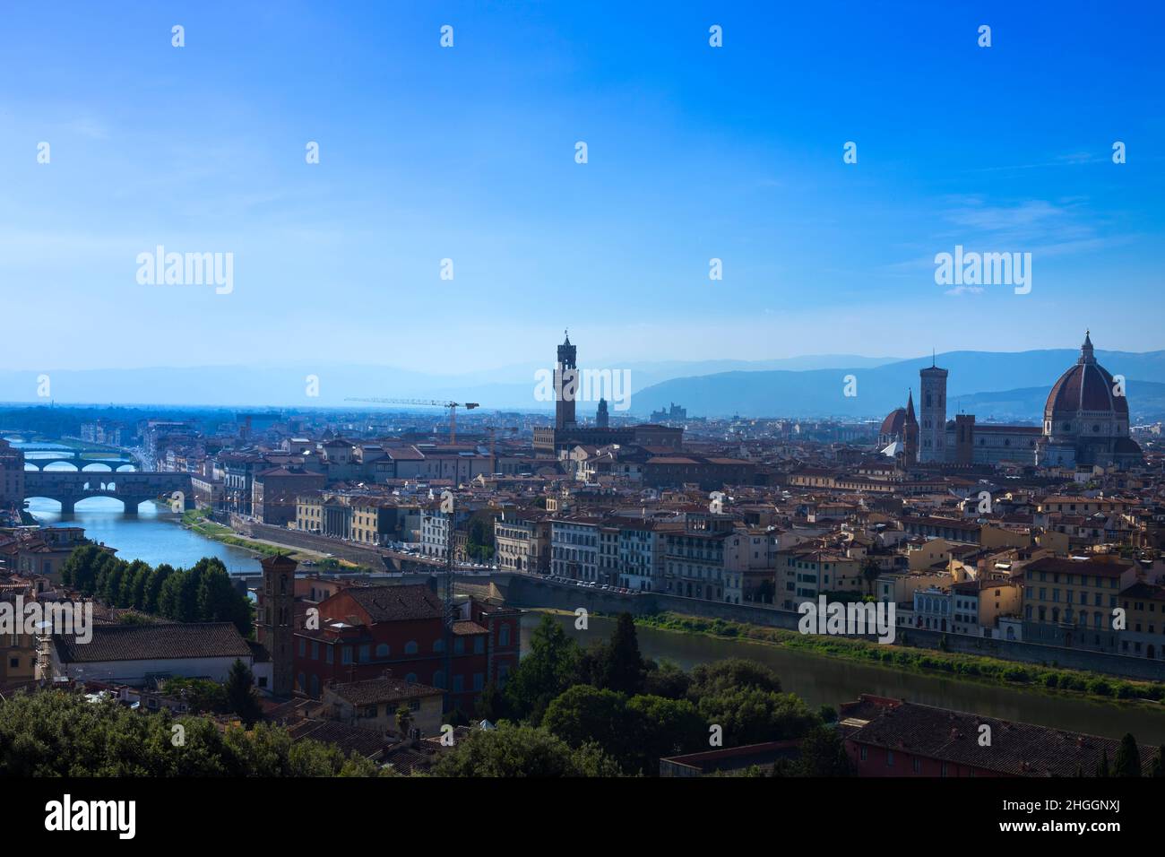 Vista sul centro di Firenze da Piazzale Michelangelo Foto Stock