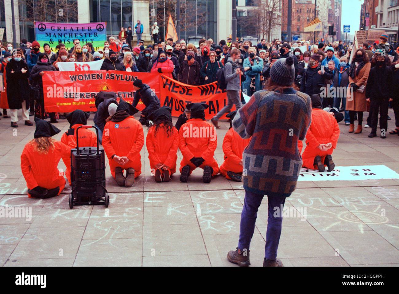 Manchester, UK - 15 gennaio: Protesta 'uccidere il Bill' a Piazza San Pietro. Foto Stock