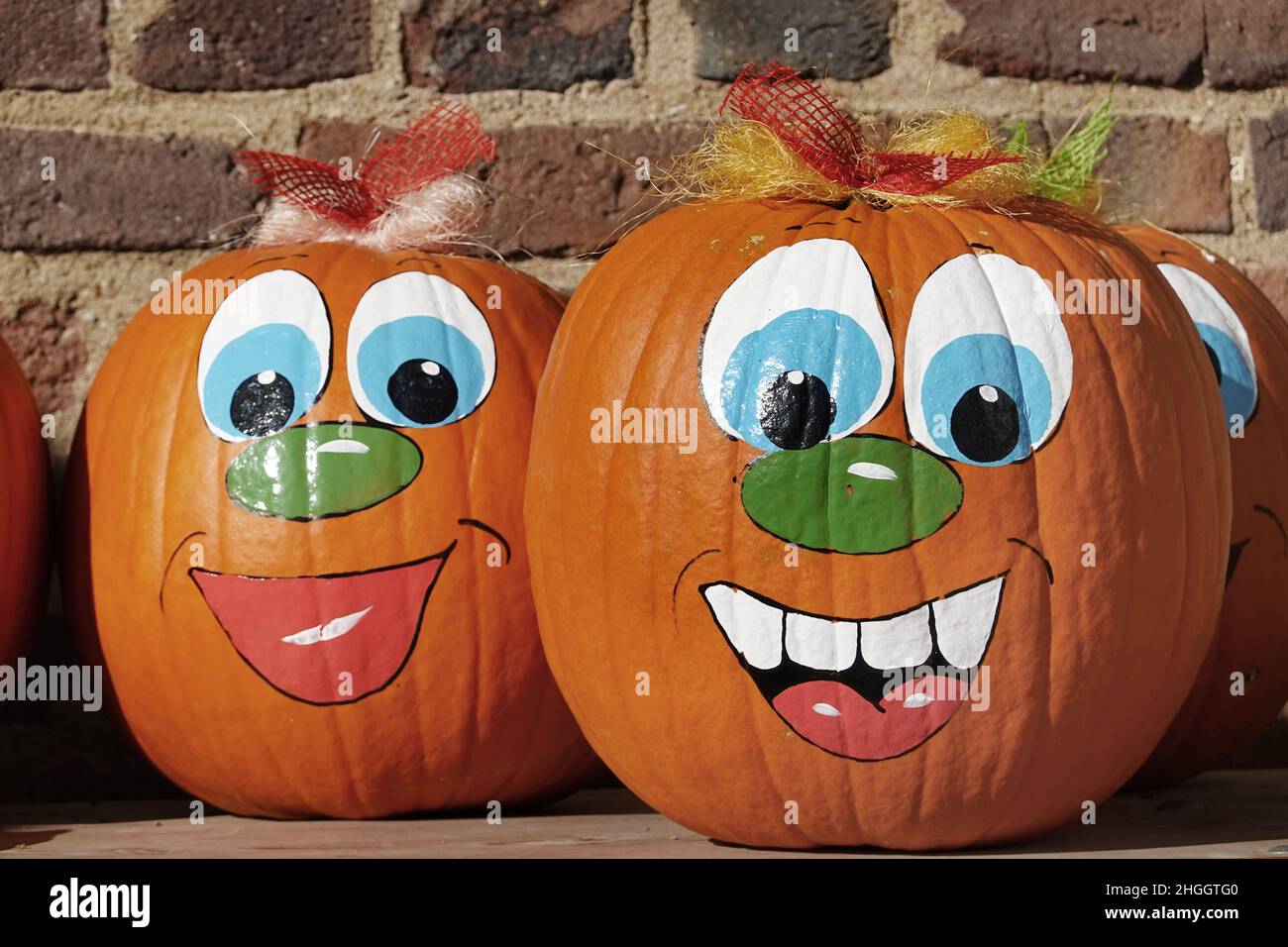Midollo, zucca da campo (Cucurbita pepo), facce dipinte divertenti sulle zucche alimentari, Germania Foto Stock