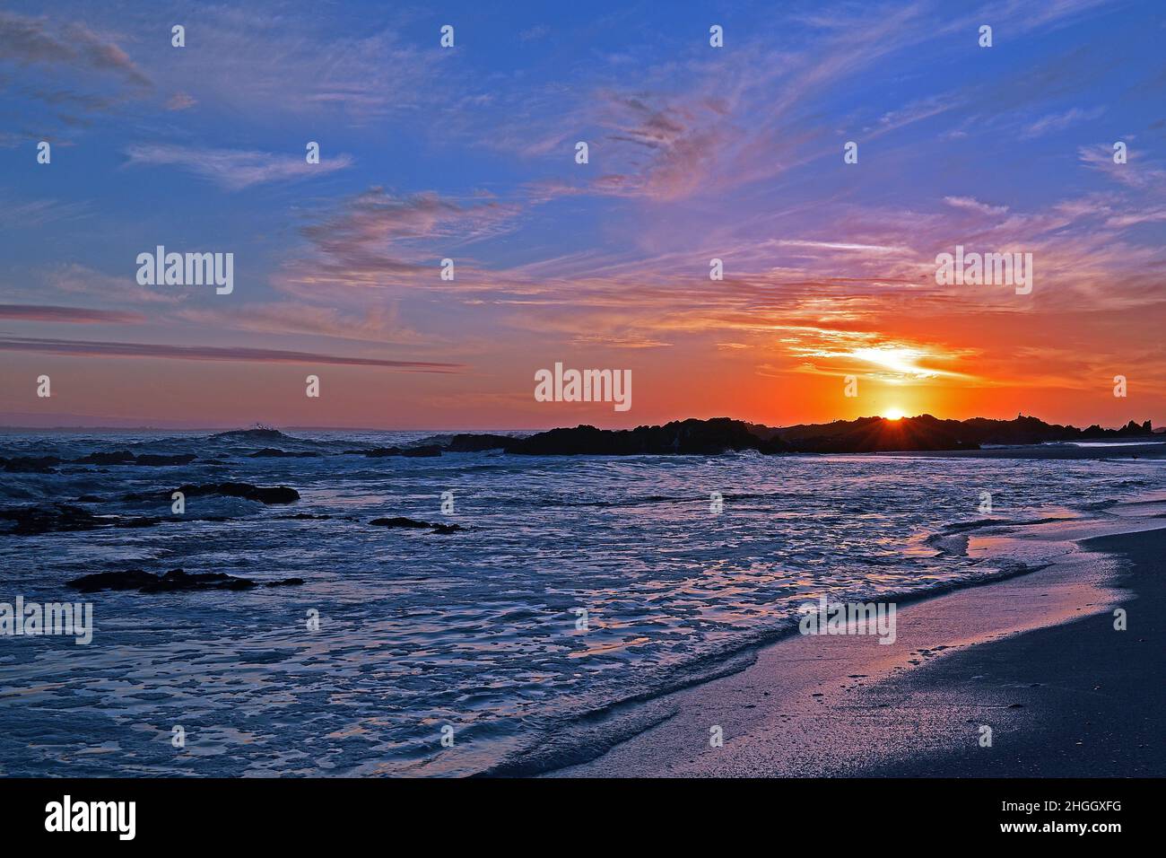 Tramonto alla spiaggia di Blouberg, Sud Africa, Capo Occidentale, Capetown Foto Stock