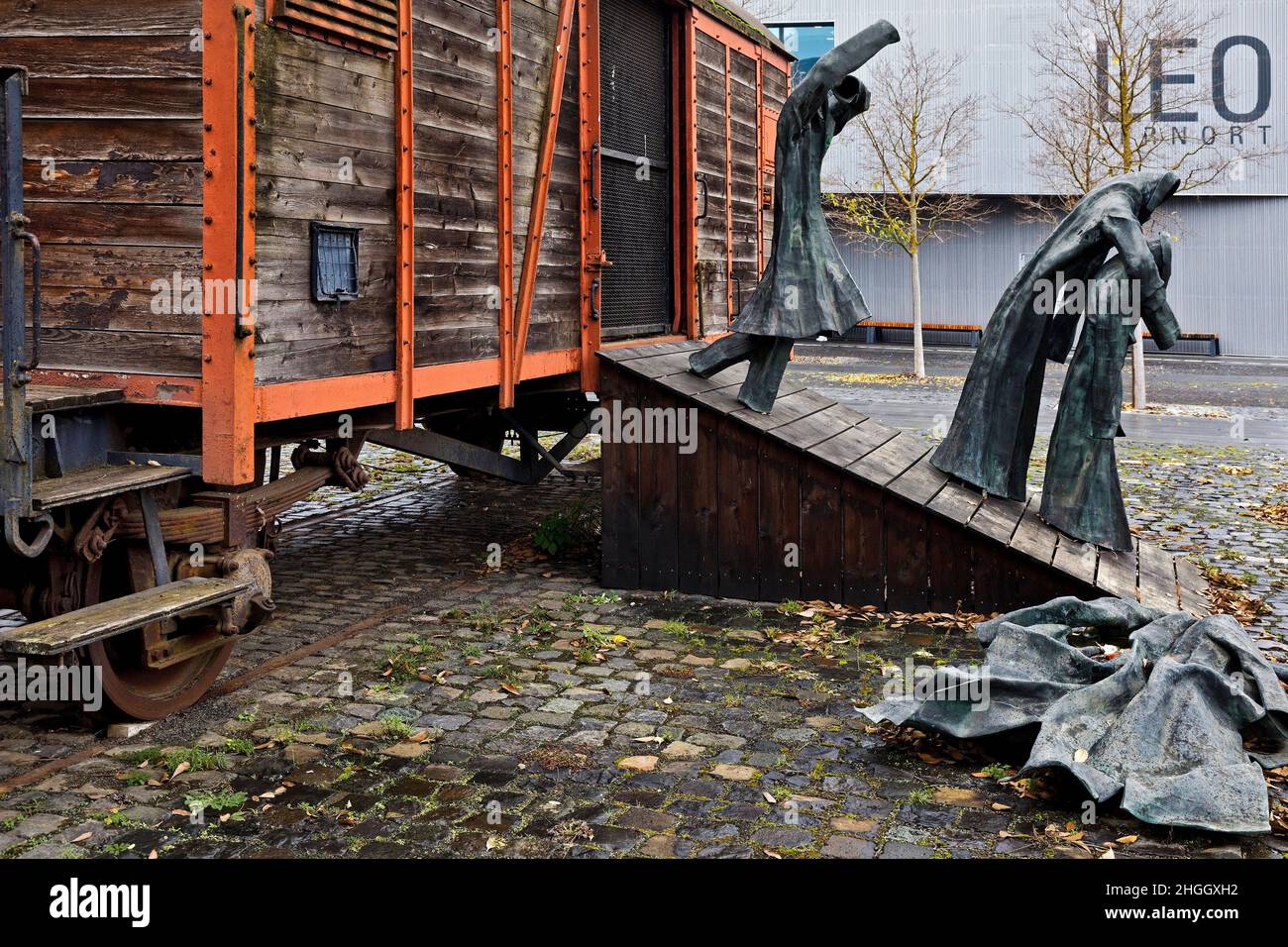 La rampa, monumento contro la deportazione e l'uscita, Germania, Assia, Cassel Foto Stock