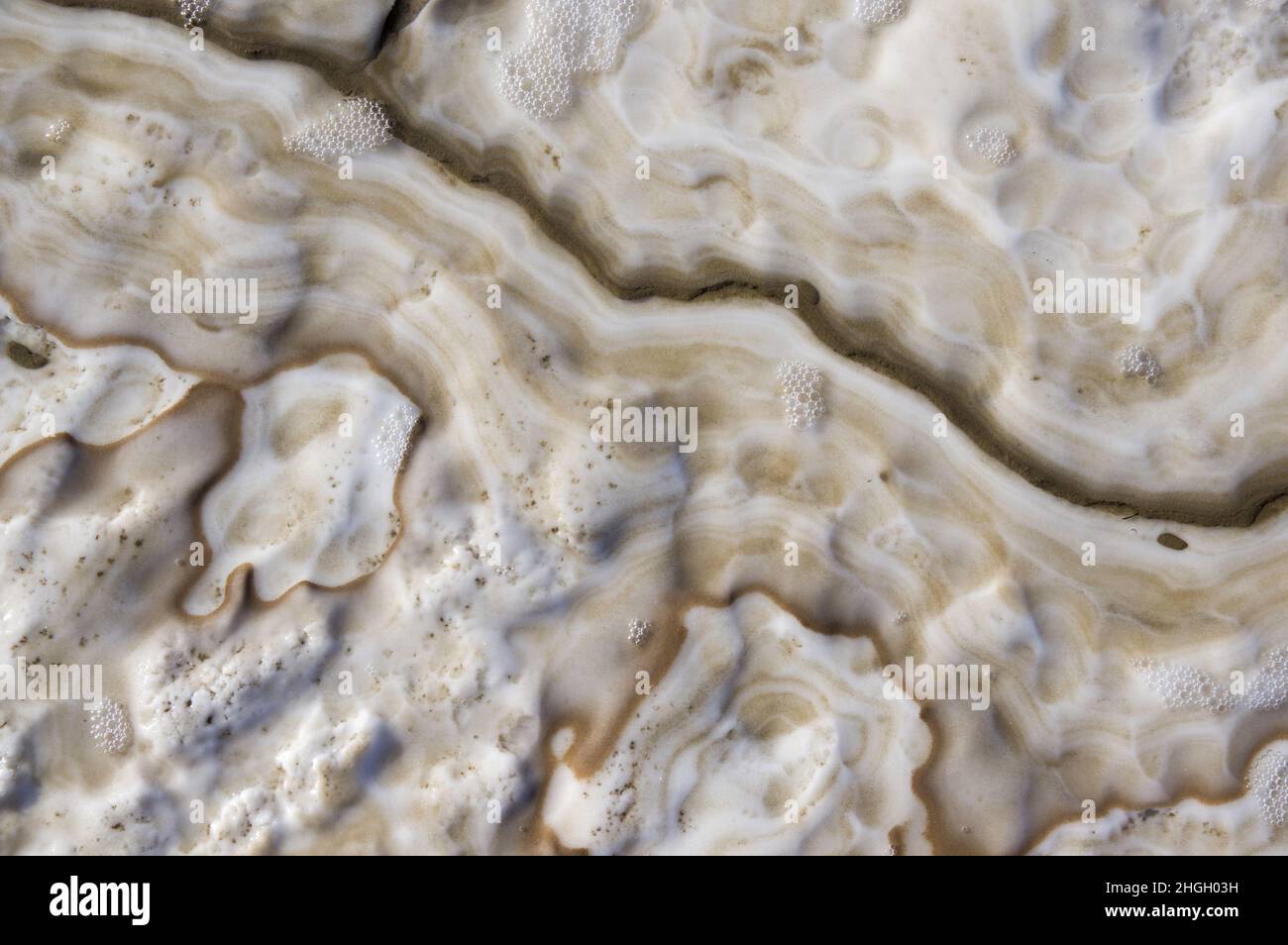 Formazioni saline nel Mar Morto in Giordania, Medio Oriente. Sale cristalli acqua salina sedimentazione al posto più basso, lago più basso sulla terra. Foto Stock