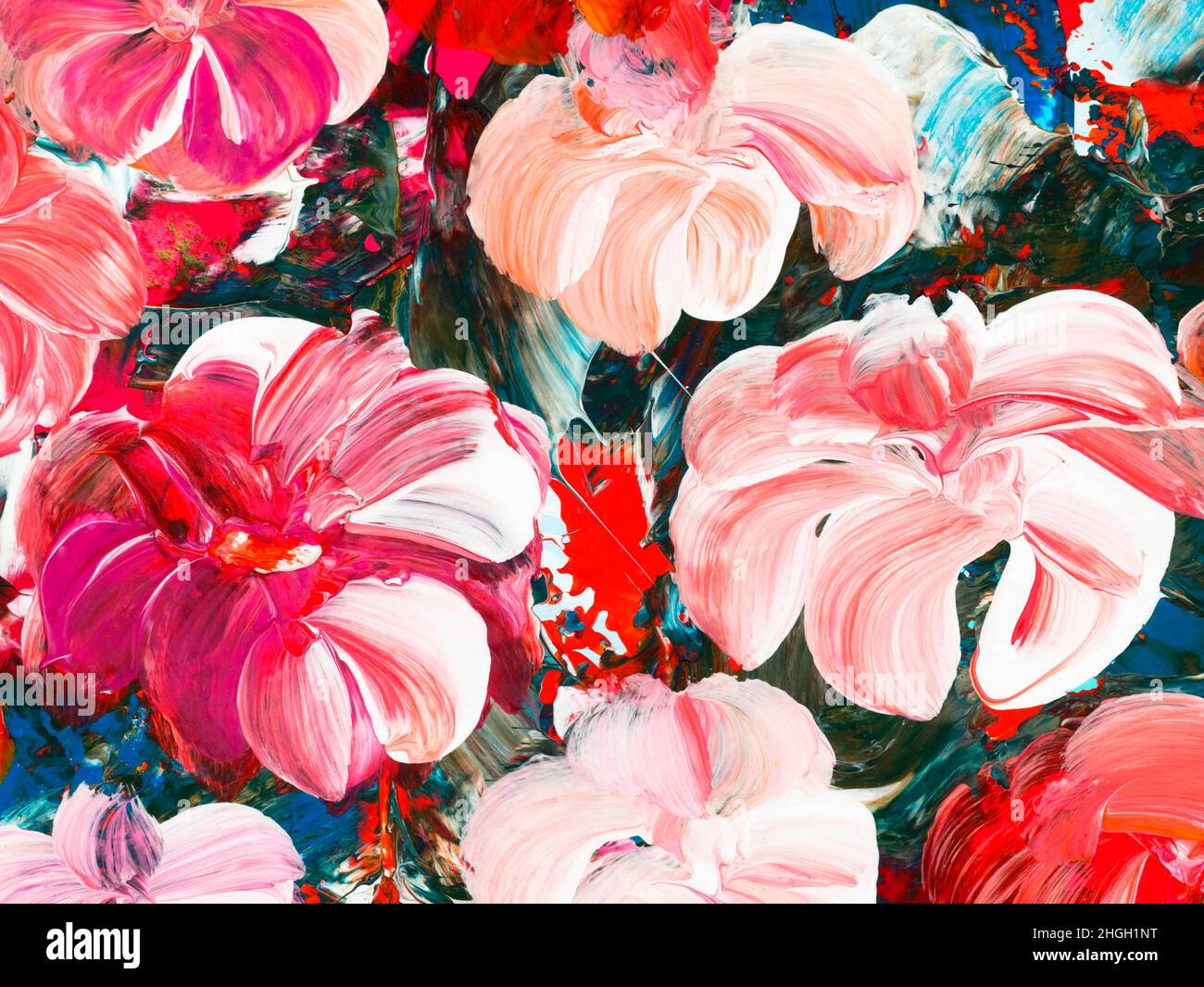 Pittura astratta rosa e rossa di fiori, sfondo creativo dipinto a mano,  trama a pennello, pittura acrilica su tela. Arte moderna Arte contemporanea  Foto stock - Alamy