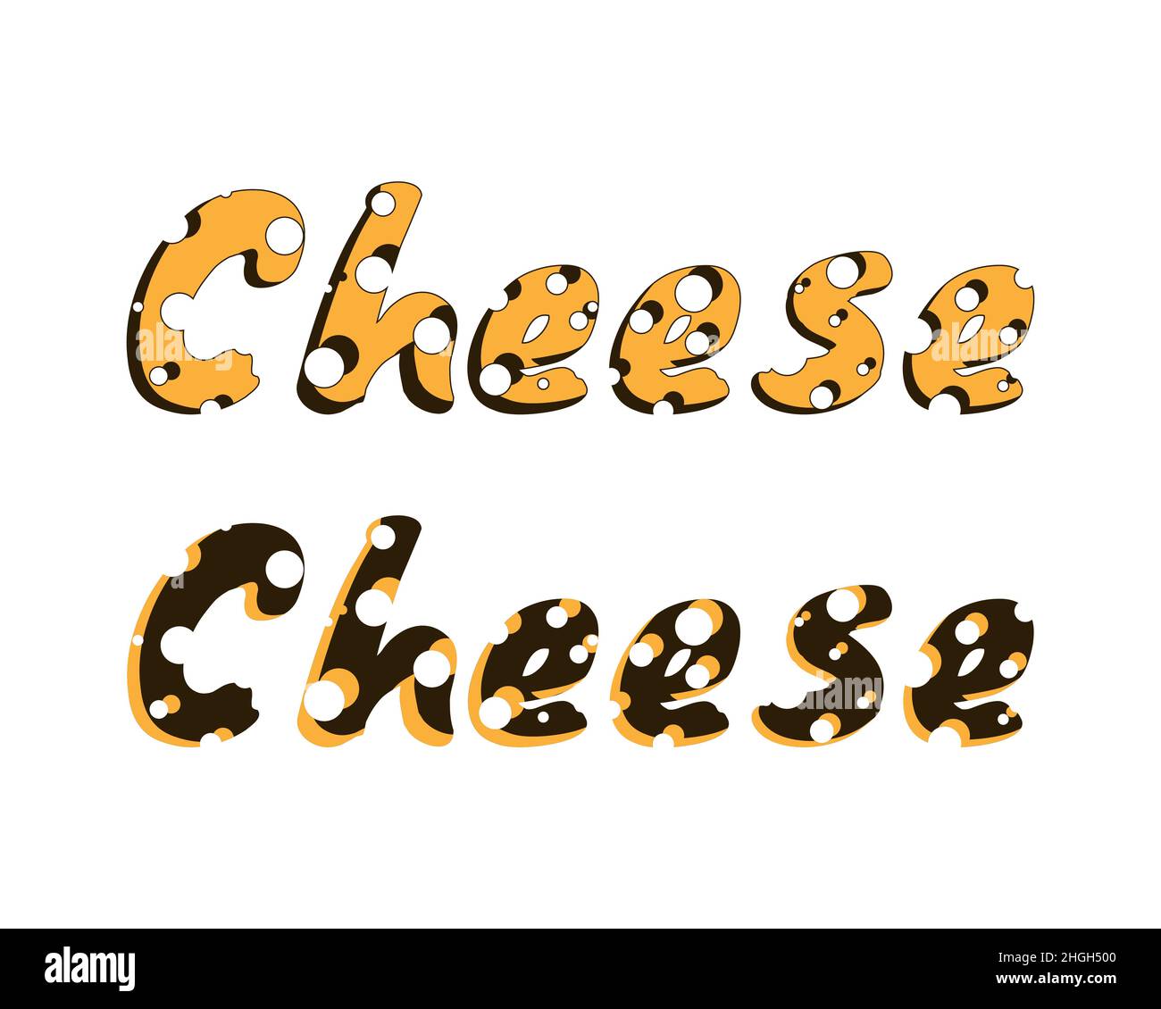 Lettere di formaggio da formaggio con buchi, bella iscrizione formaggio . Isolato, fondo di abete rosso. Illustrazione vettoriale Illustrazione Vettoriale