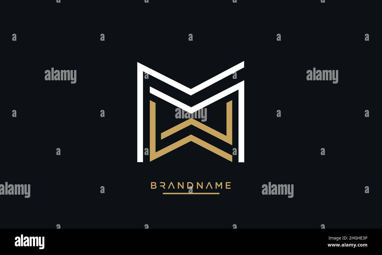 Moderna lettera astratta MW, WM logo design. Vettore icona basato su MW minimo, WM iniziale Illustrazione Vettoriale