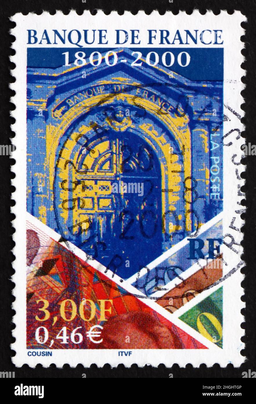 FRANCIA - CIRCA 2000: Un francobollo stampato in Francia mostra Banca di Francia, Bicentenario, circa 2000 Foto Stock
