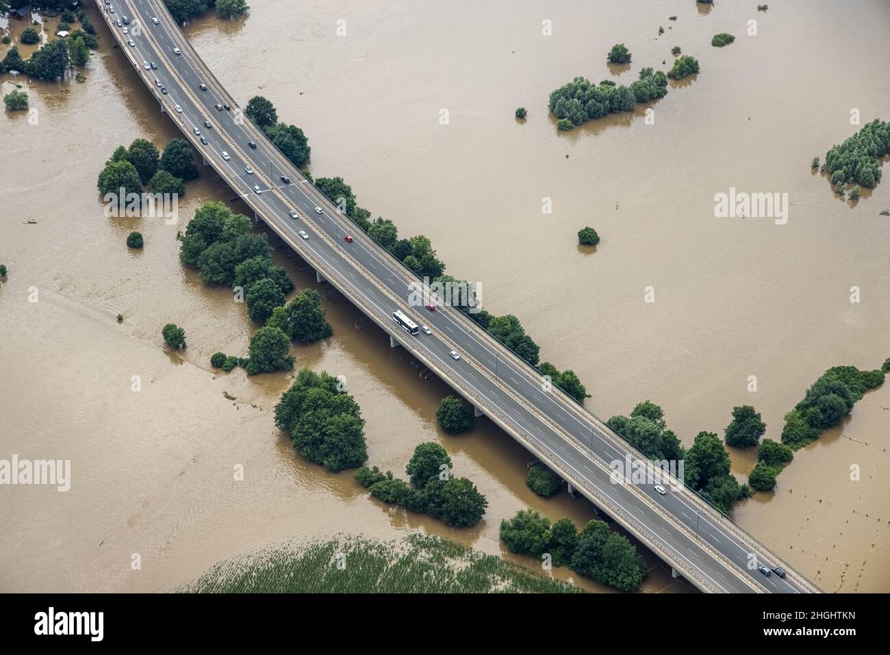 , Fotografia aerea, alluvione della Ruhr, alluvione, Stiepel, Bochum, zona della Ruhr, Renania settentrionale-Vestfalia, GermanyLuftbild, Ruhrhochwasser, Überschwemmung, Stiep Foto Stock