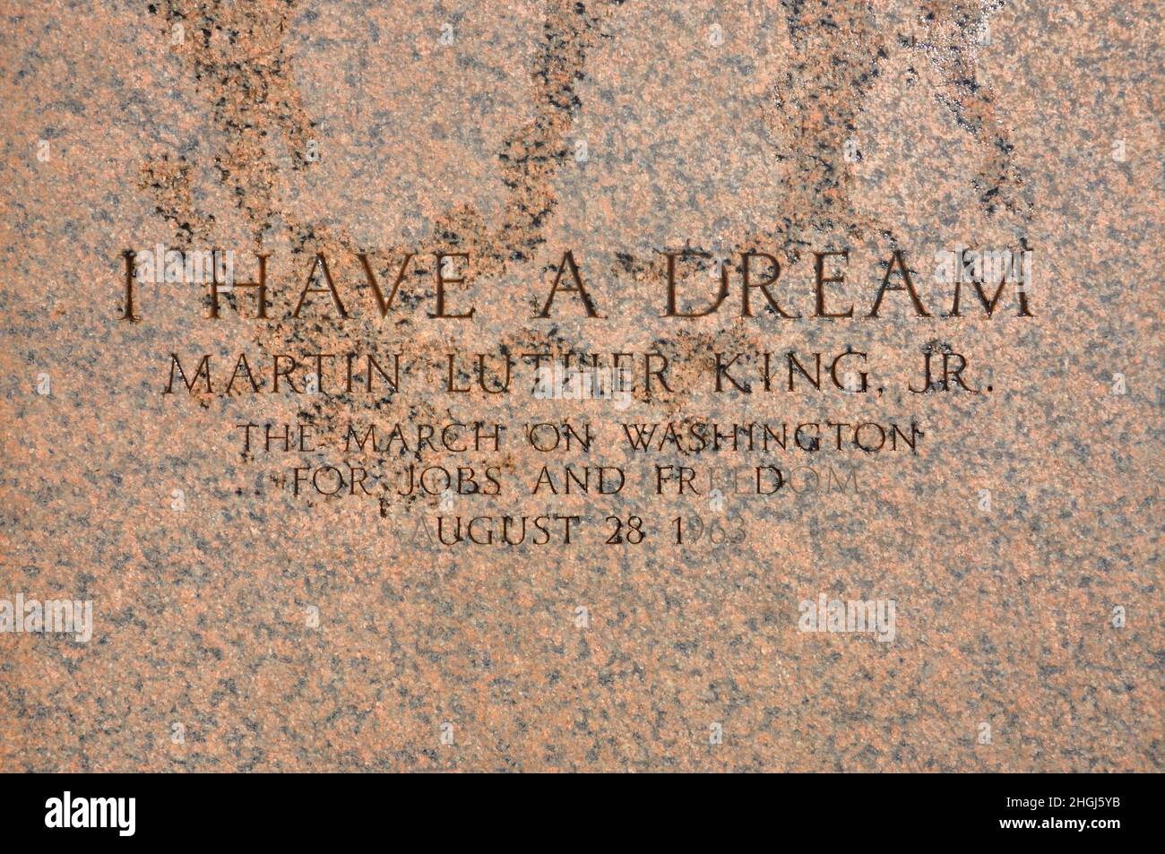 HO Un'iscrizione DA SOGNO su un passo di fronte al Lincoln Memorial in memoria del discorso del Dr. Martin Luther King Jr. Nel 1963 a Washington DC, Stati Uniti Foto Stock