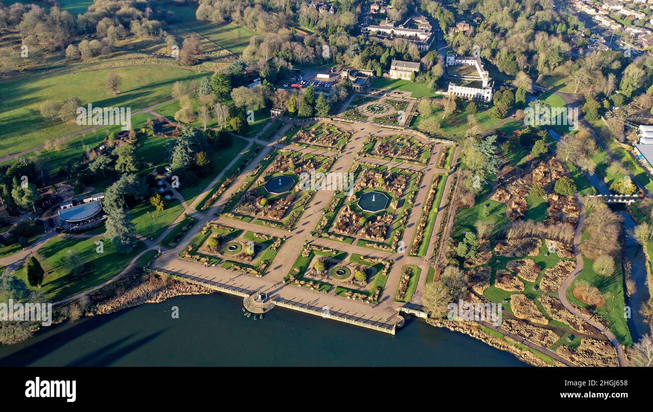Vista aerea dei giardini Trentham, Stoke on Trent, Gran Bretagna, Regno Unito Foto Stock