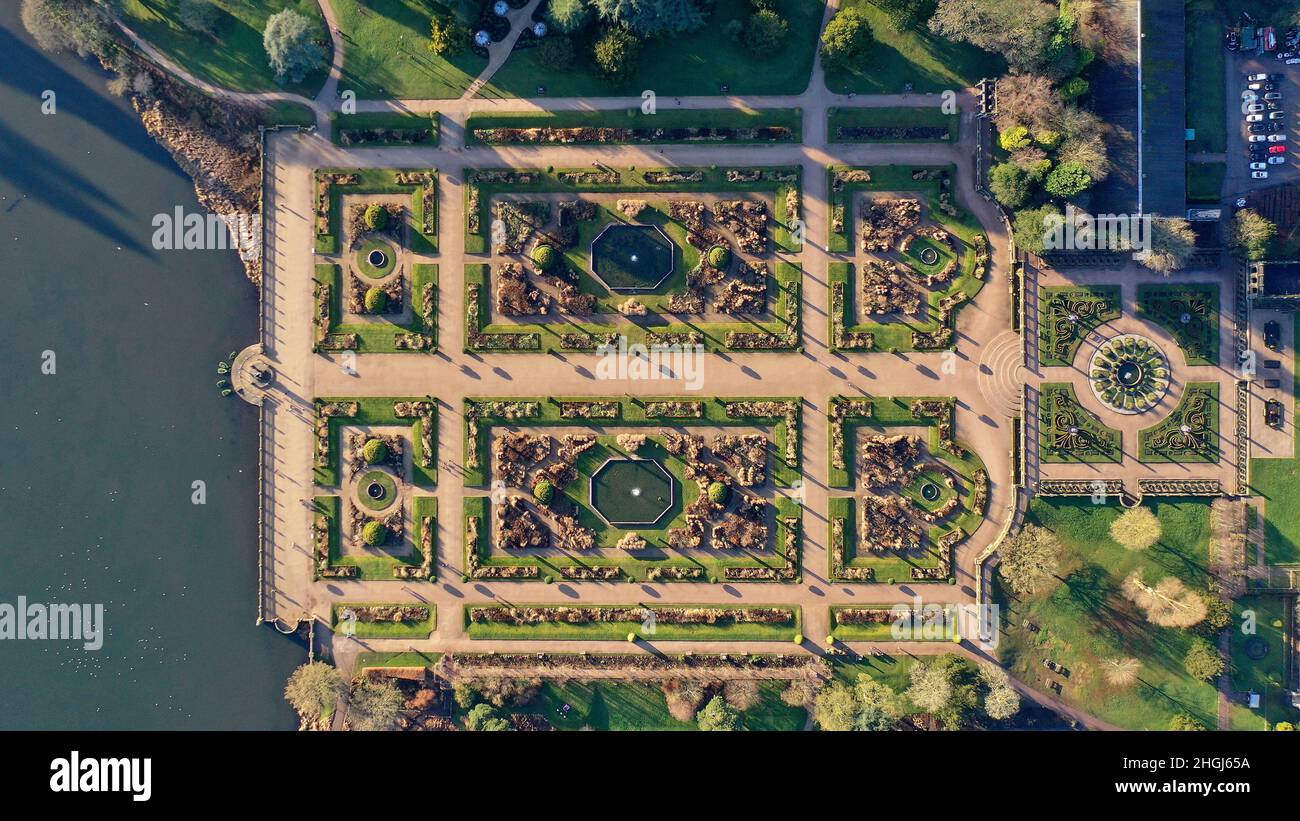 Vista aerea dei giardini Trentham, Stoke on Trent, Gran Bretagna, Regno Unito Foto Stock