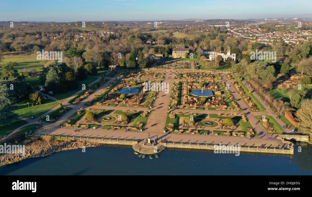 Vista aerea dei giardini Trentham, Stoke on Trent, Gran Bretagna, Regno Unito Foto Stock