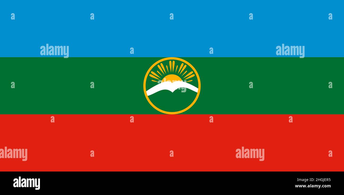 Bandiera ufficiale grande piatto di Karachay-Cherkessia orizzontale Foto Stock Bandiera ufficiale grande piatto di Karachay-Cherkessia orizzontale Foto Stock