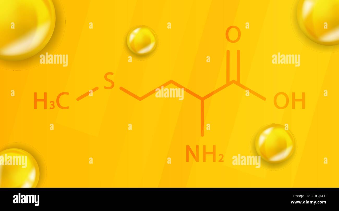 Formula chimica della metionina. Metionina 3D struttura molecolare chimica realistica Illustrazione Vettoriale