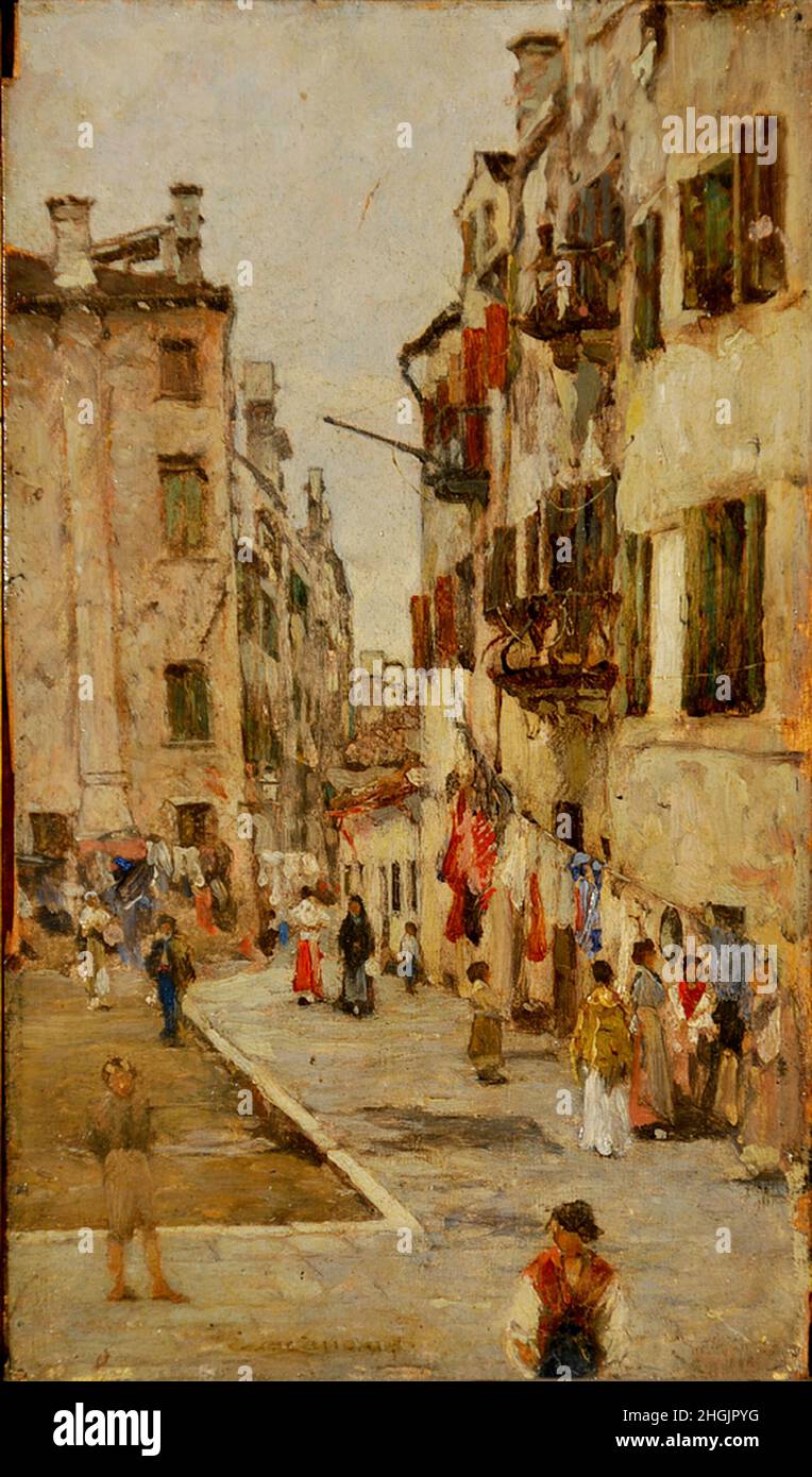 Veduta di Chioggia - 1884c. - olio su legno 18 x 11 cm - Carcano Filippo Foto Stock