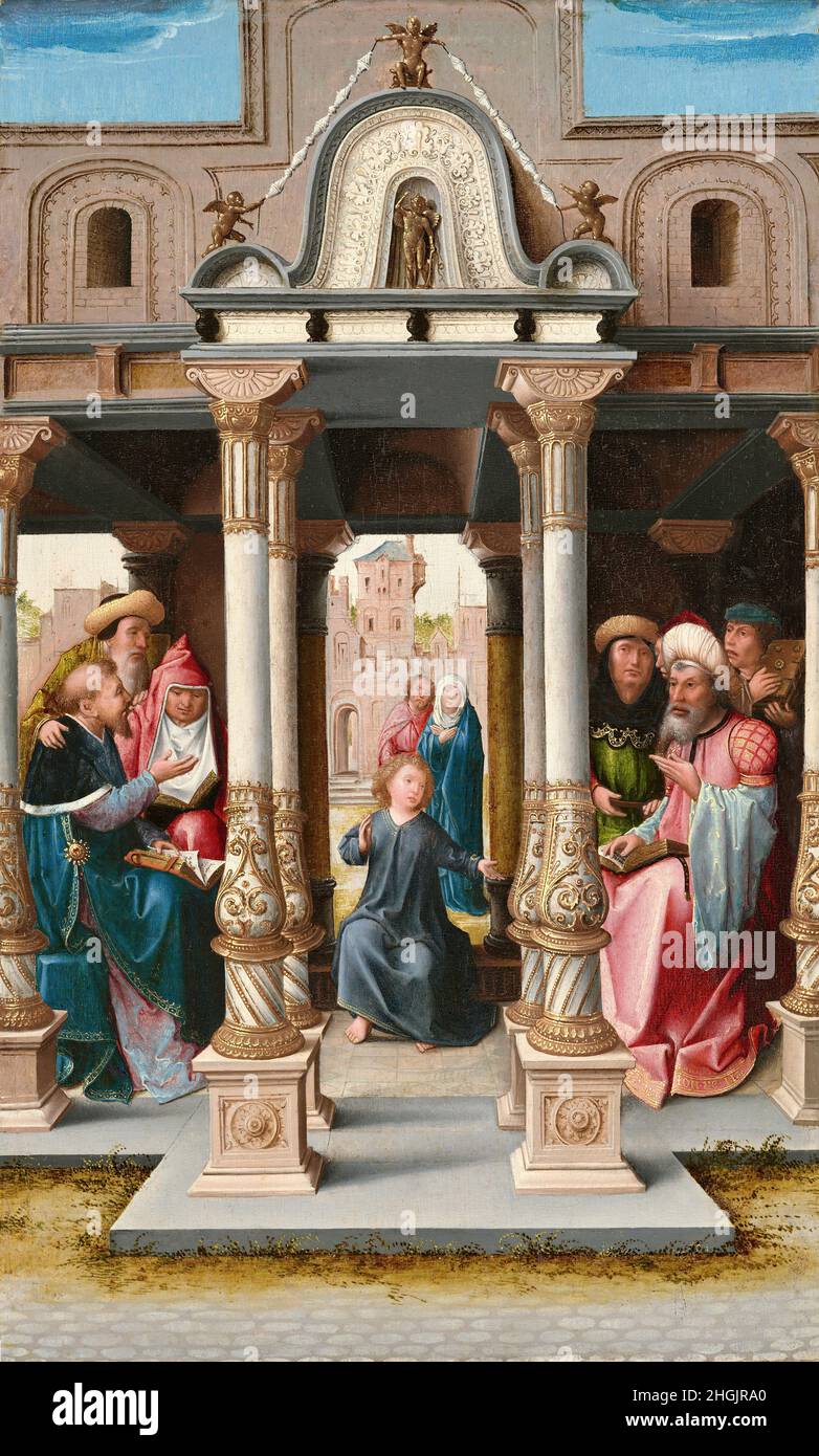Cristo tra i Dottori - 1513c. - olio su legno 54,4 x 33,3 cm - Van Orley Bernard Foto Stock