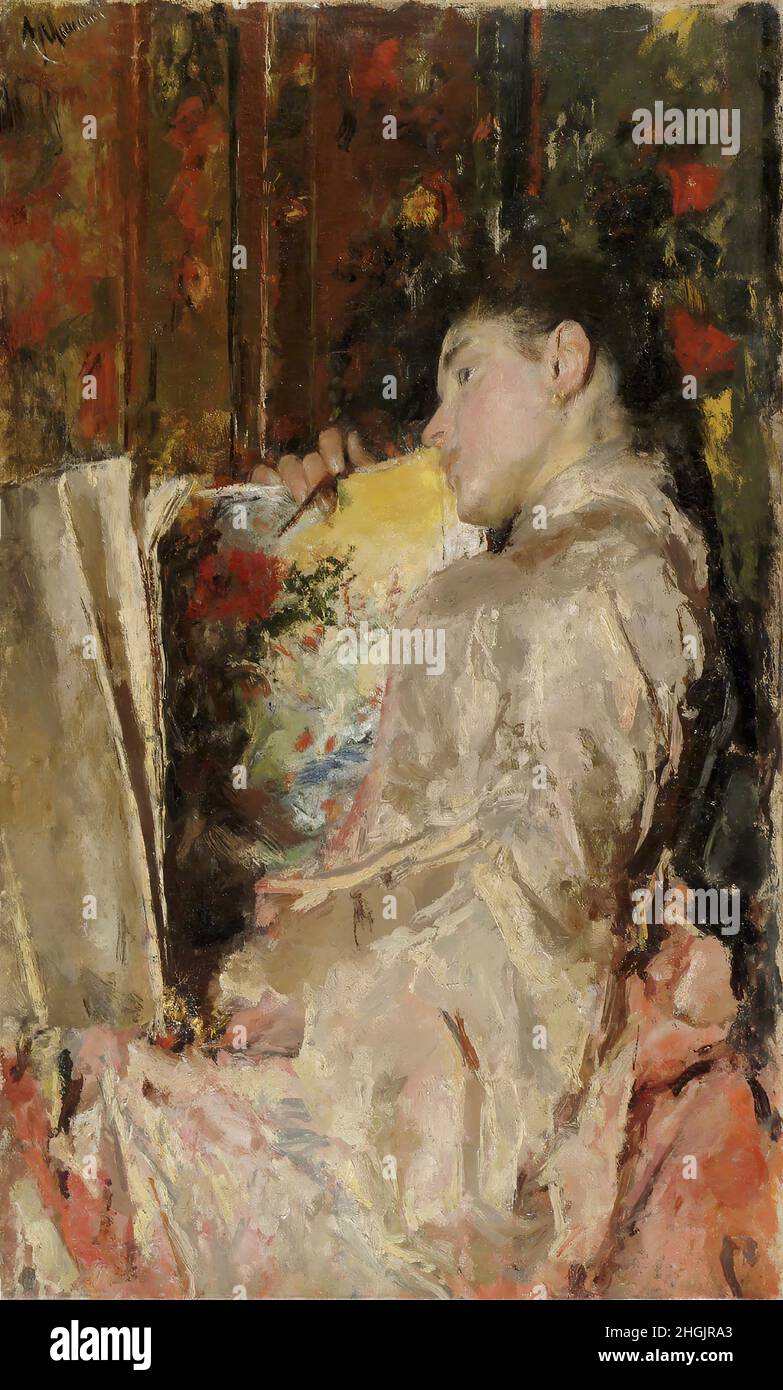 Donna con un album - 1888c. - olio su tela 95,9 x 57,8 cm - Mancini Antonio Foto Stock