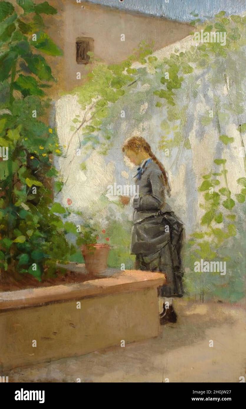 Lega Silvestro - Collezione privata - Lettura in giardino - Data sconosciuta - olio su legno 24 x 37 cm - Foto Stock