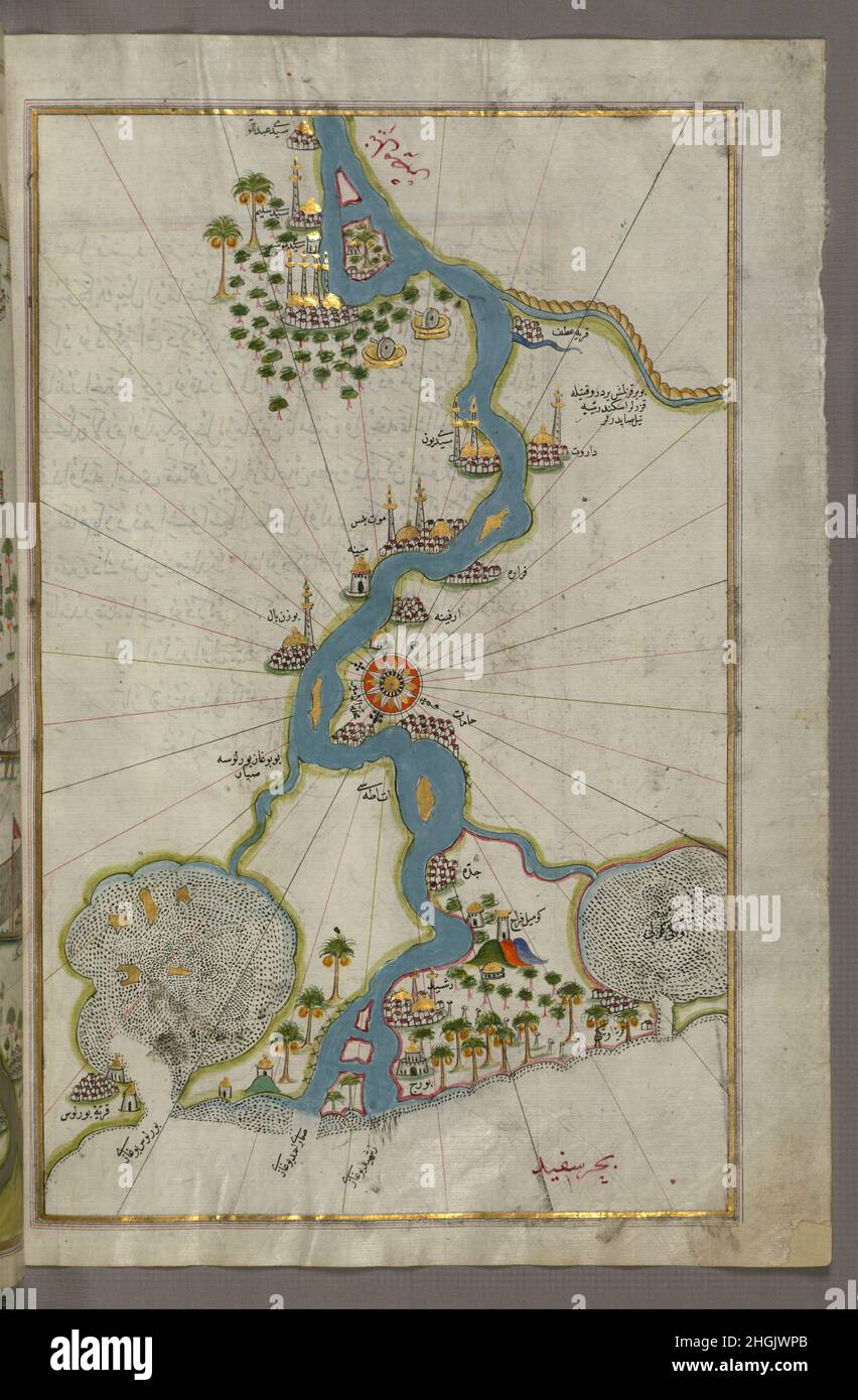Piri Reis - Mappa del Nilo dal suo Estuario sud Foto Stock