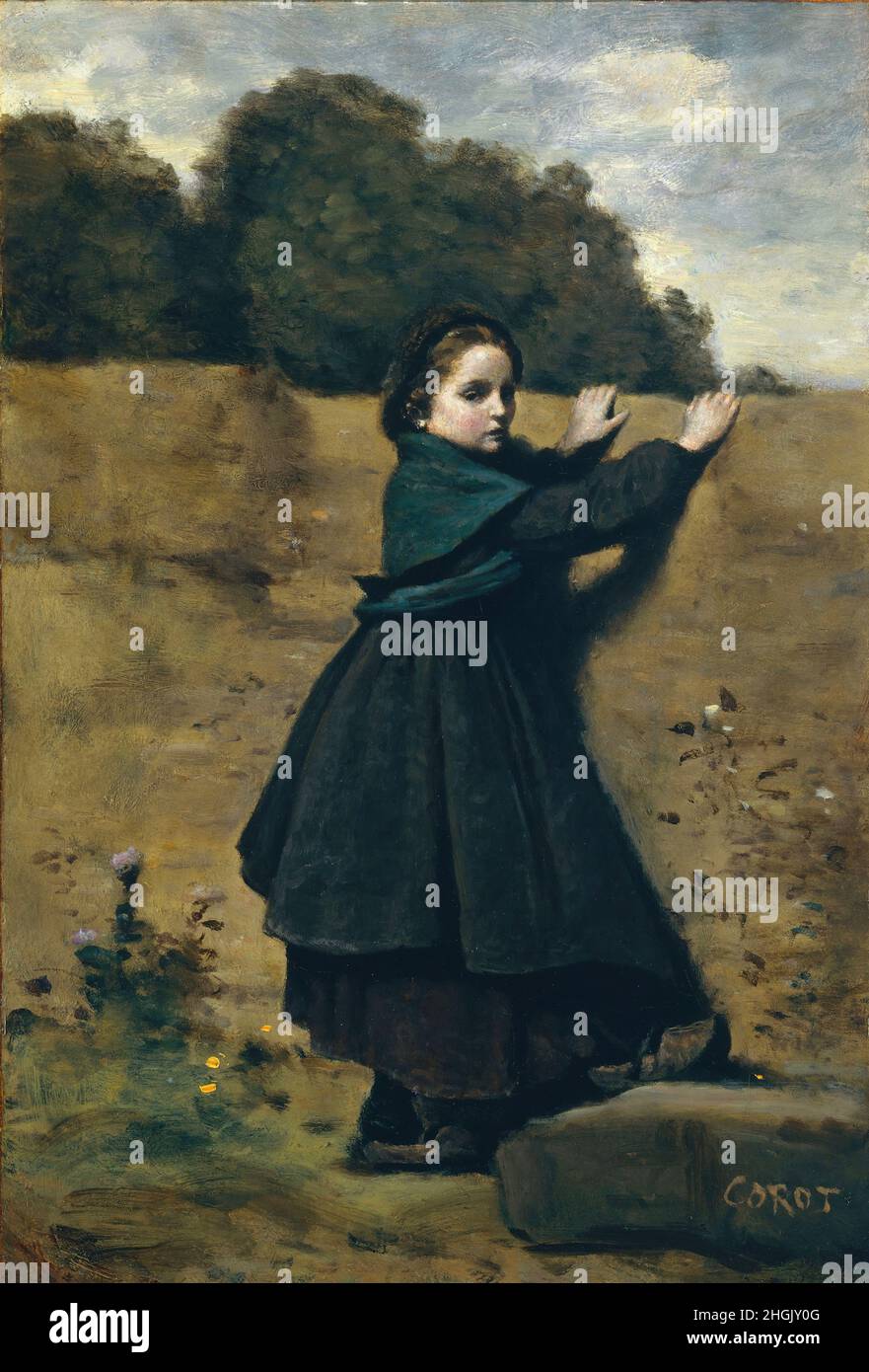 La piccola ragazza curiosa - 1860 64 - olio su cartone, appoggiato su legno 41,3 x 28,6 cm - Corot Jean-Baptiste-Camille Foto Stock