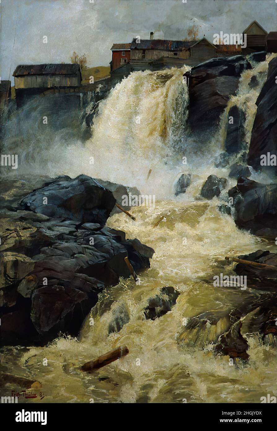 La cascata Haugsfossen - 1883 - olio su tela 100,5 x 152 cm - frits Thaulow Foto Stock