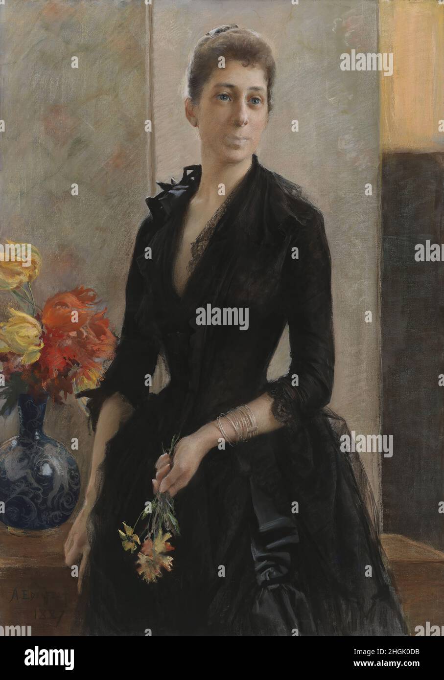 Ritratto di Mme Weissgerber de Stragewicz, più tardi Mme R. Berenger - 1887 - olio su tela 115 x 80 cm - Edelfelt Albert Foto Stock