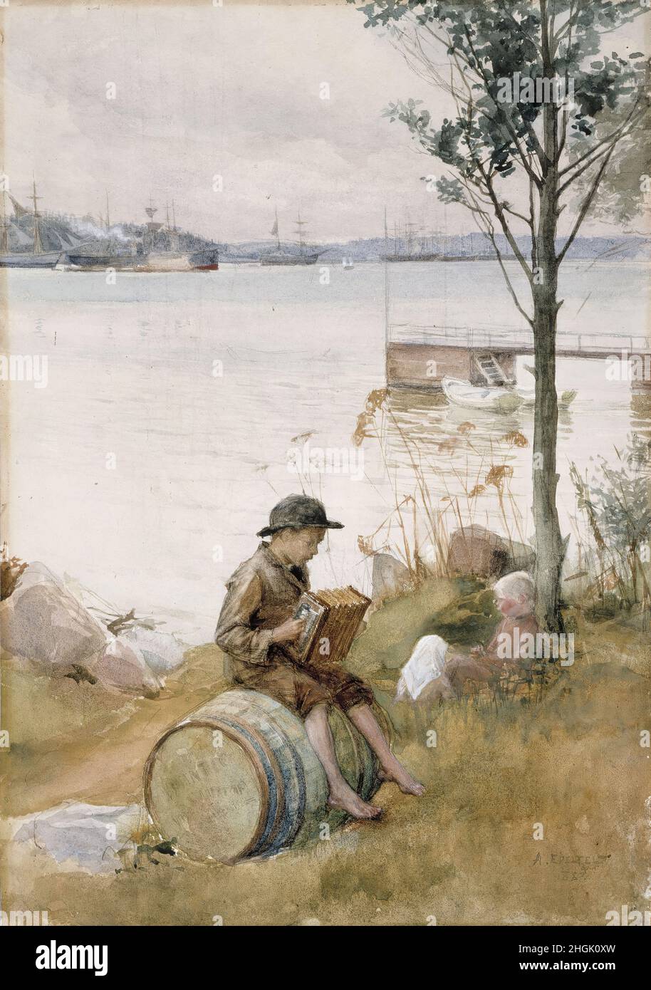 Serenadi rantapenkereellä - 1887 - acquerello su cartone 55 x 39 cm - Edelfelt Albert Foto Stock