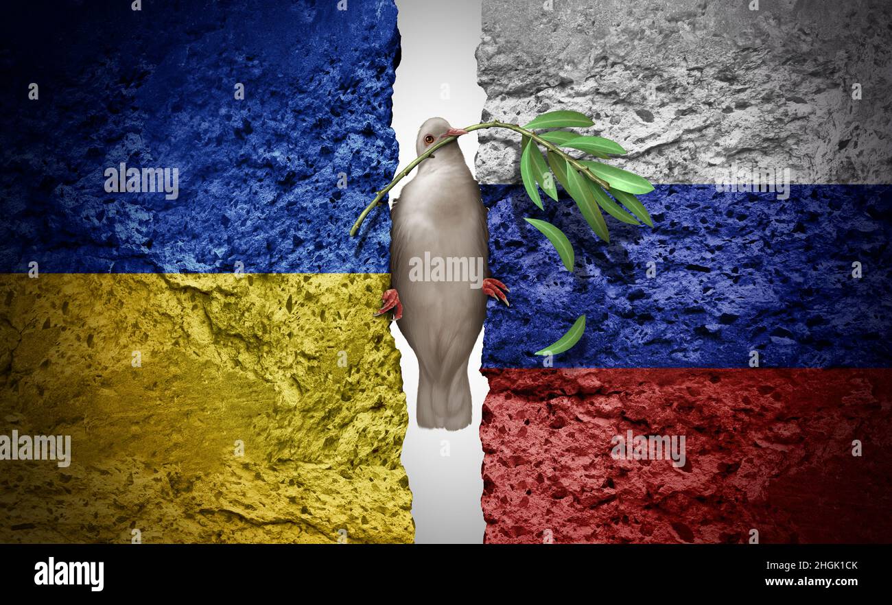 Russia e Ucraina crisi di pace come conflitto geopolitico scontro tra la nazione Ucraina e russa come concetto di sicurezza europea a causa della politica Foto Stock