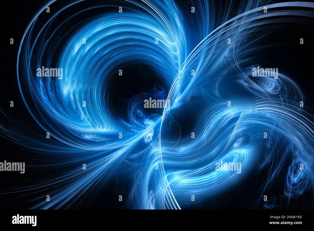 Flusso elettromagnetico incandescente blu , sfondo astratto generato dal computer, rendering 3D Foto Stock