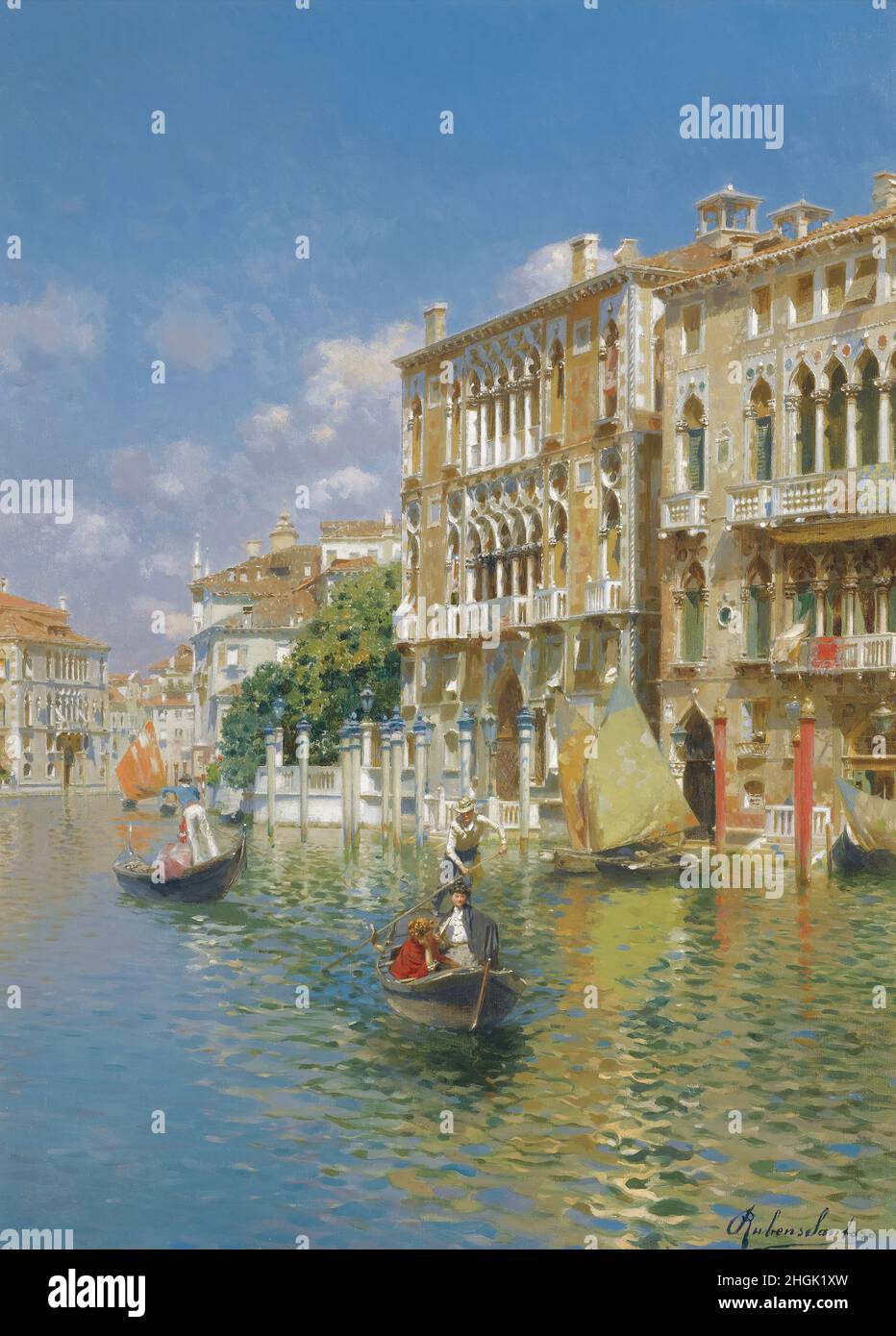 Santoro Rubens - Collezione privata - gondolieri di fronte al Palazzo cavalli-Franchetti, Venezia - data sconosciuta - olio Sun tela 51 x 37 cm - Foto Stock