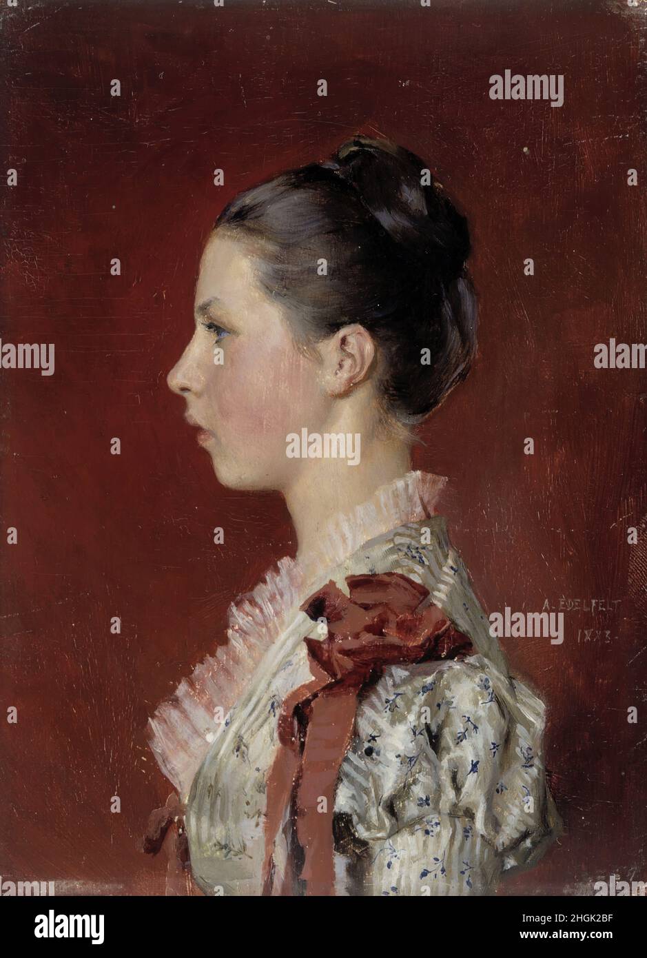 Ritratto della sorella dell'artista Annie Edelfelt - 1883 - olio su tela 16 x 11,5 cm - Edelfelt Albert Foto Stock
