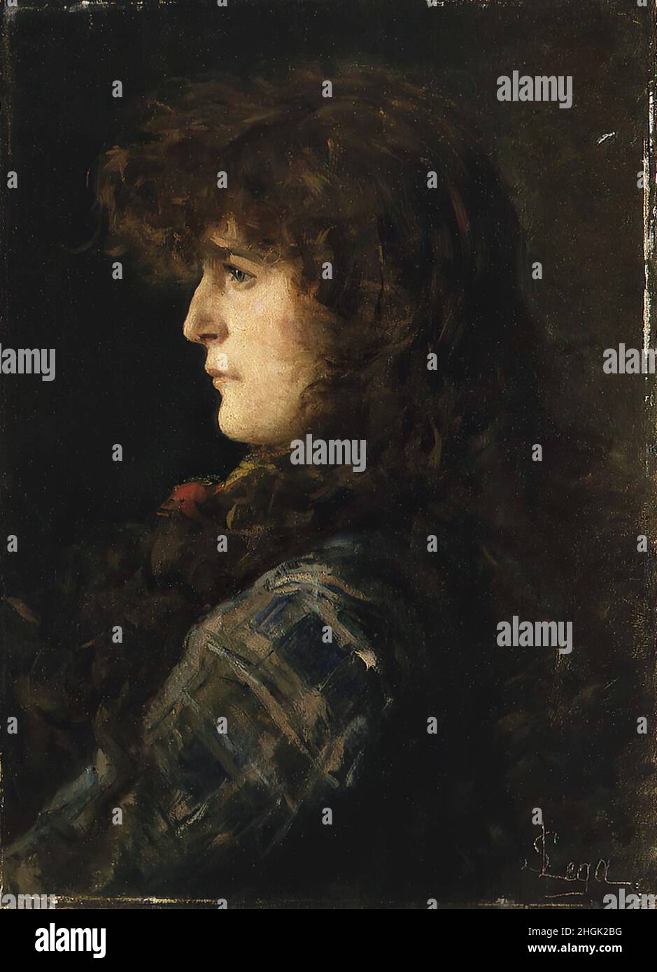 Provvisorio - testa di donna o Gabbrigiana - 1885 - olio su legno 51 x 37 cm - slxxLega Silvestro Foto Stock