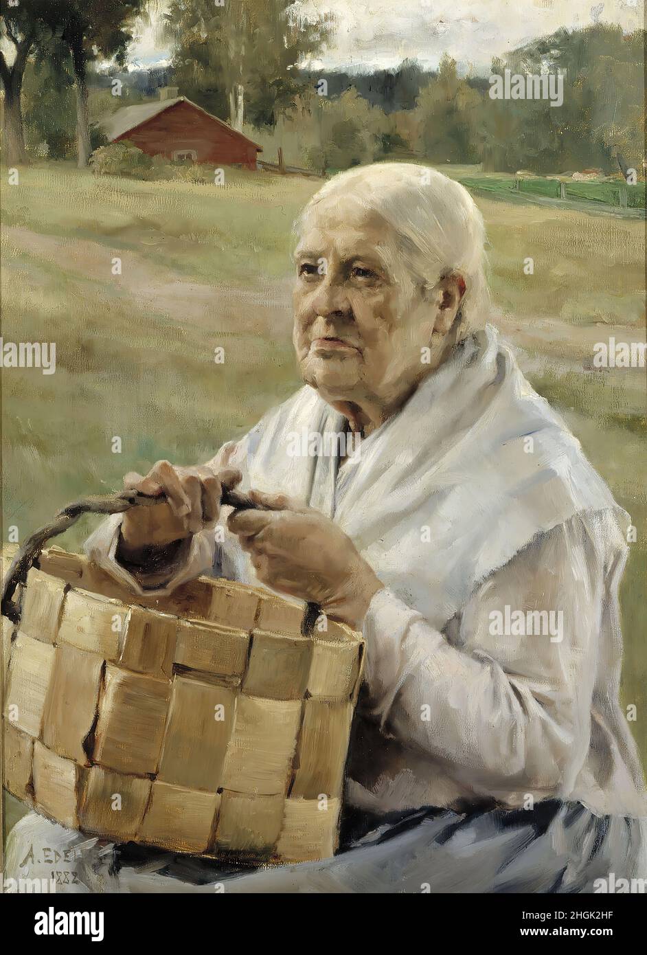 Vecchia donna con un cestino di chip - 1882 - olio su tela 83 x 60,5 cm - Edelfelt Albert Foto Stock
