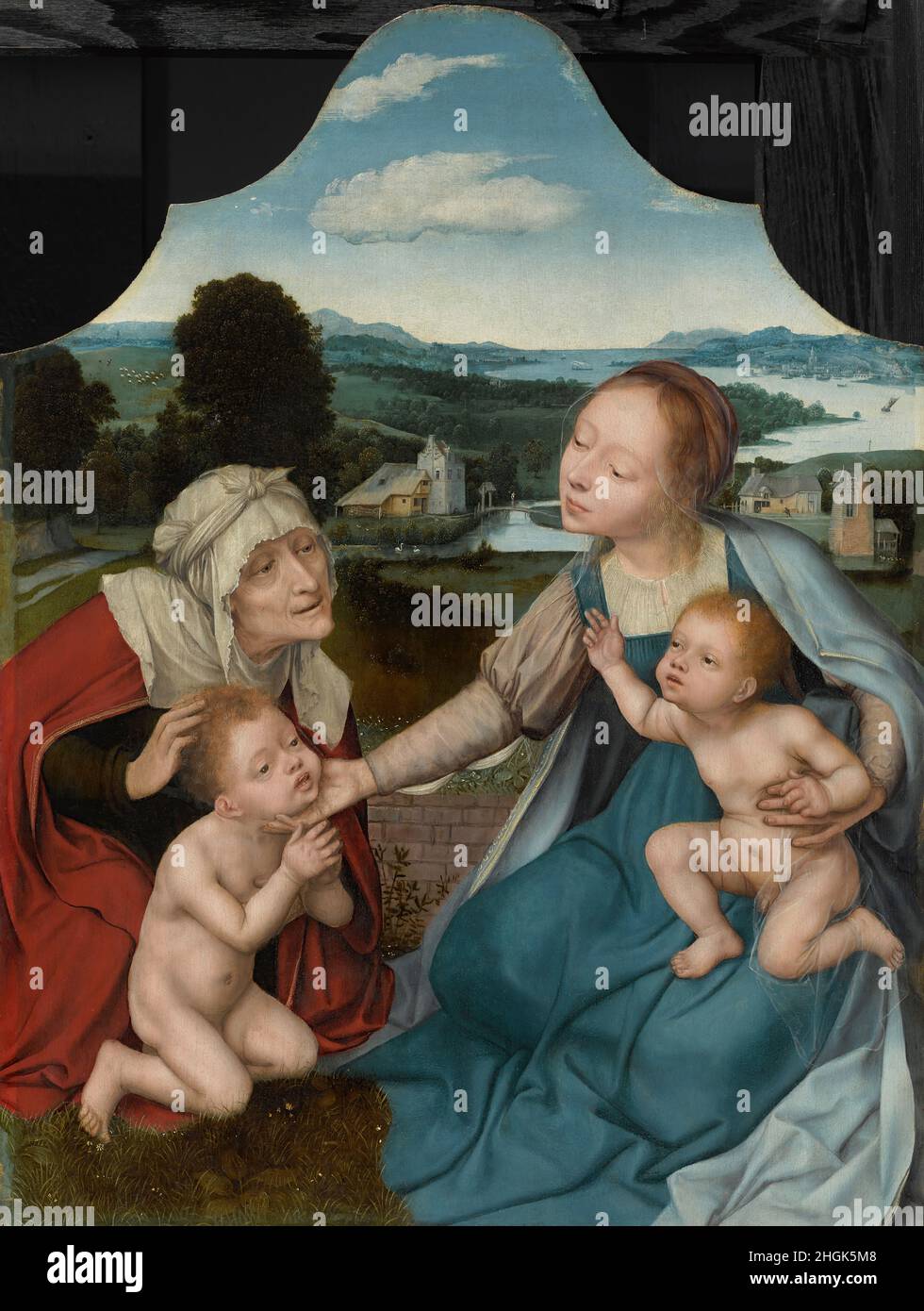 Vergine col Bambino con i Santi Elisabetta e Giovanni Battista - 1520 25c - olio su tavola 63 x 48,2 cm - Massys Quinten Foto Stock