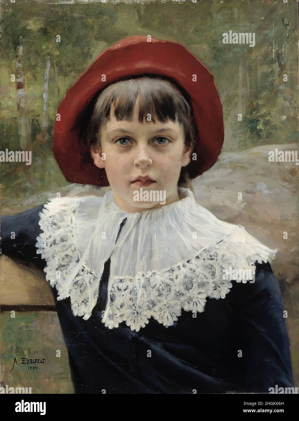 Ritratto della sorella dell'artista Berta Edelfelt - 1884 - olio su tela 59,5 x 44,5 cm - Edelfelt Albert Foto Stock