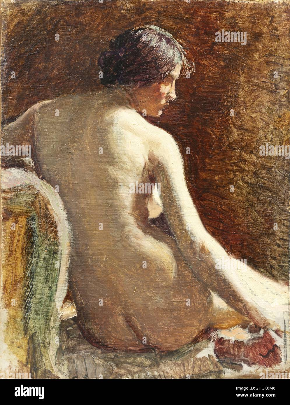 Morbelli Angelo - Collezione privata - nudo femminile seduto - 1919c. - olio su tela 37 x 28 cm - Foto Stock