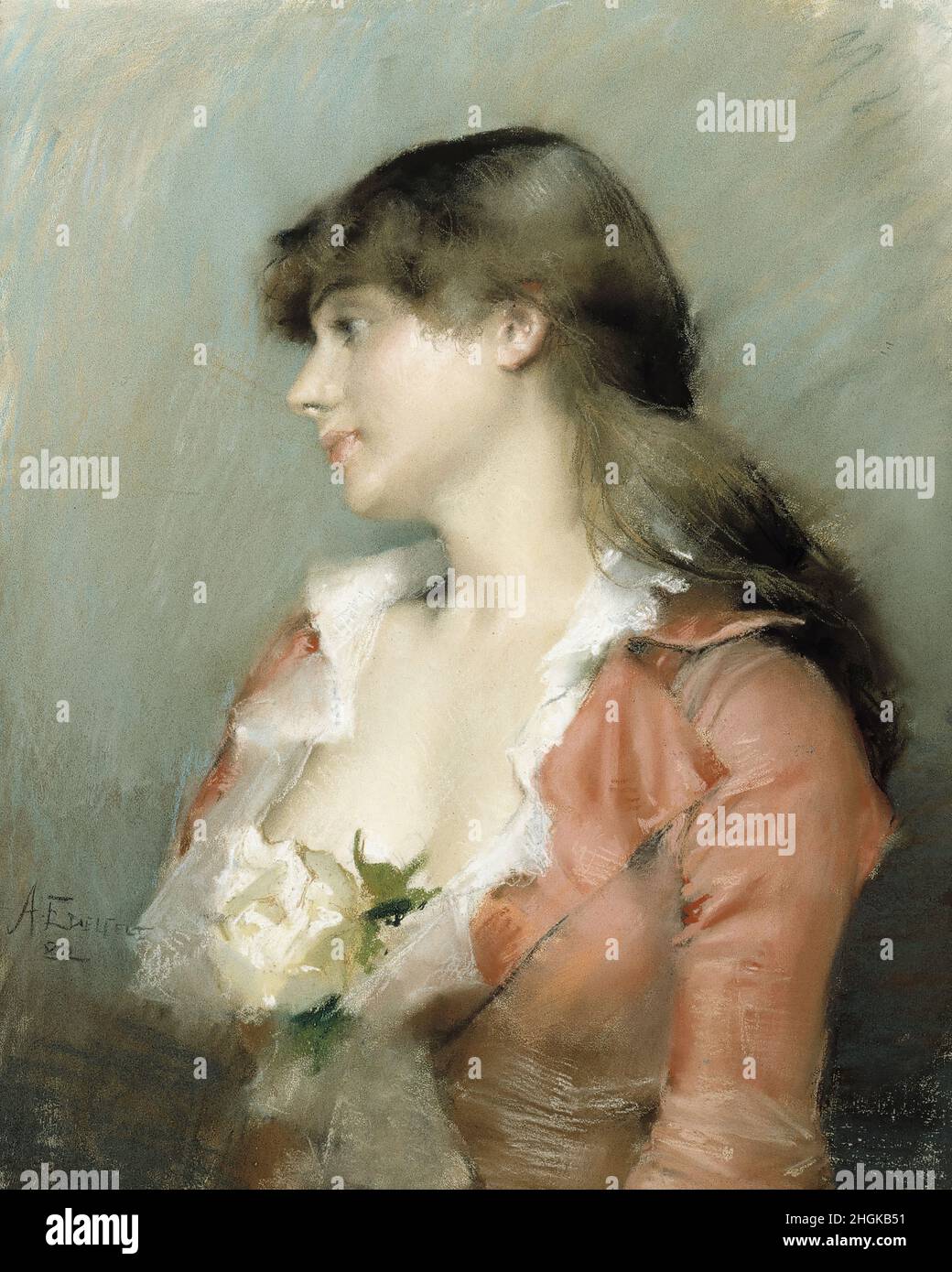 Profilo di una giovane donna - 1882 - olio su tela 62,5 x 49 cm - Edelfelt Albert Foto Stock