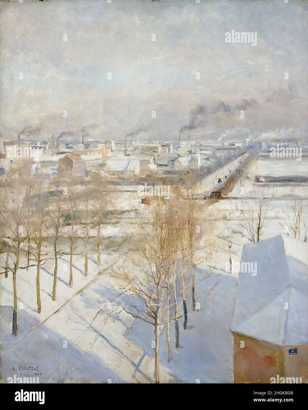 Parigi in neve - 1887 - olio su legno 46 x 37 cm - Edelfelt Albert Foto Stock