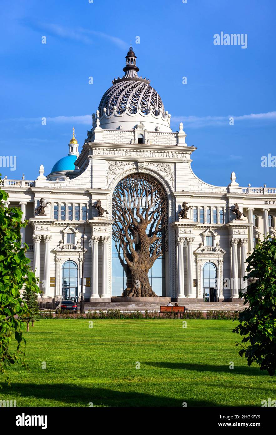 Palazzo degli agricoltori (Ministero dell'ambiente e dell'Agricoltura), Kazan, Tatarstan, Russia. E' un punto di riferimento di Kazan. Vista verticale di un bellissimo edificio a Ka Foto Stock