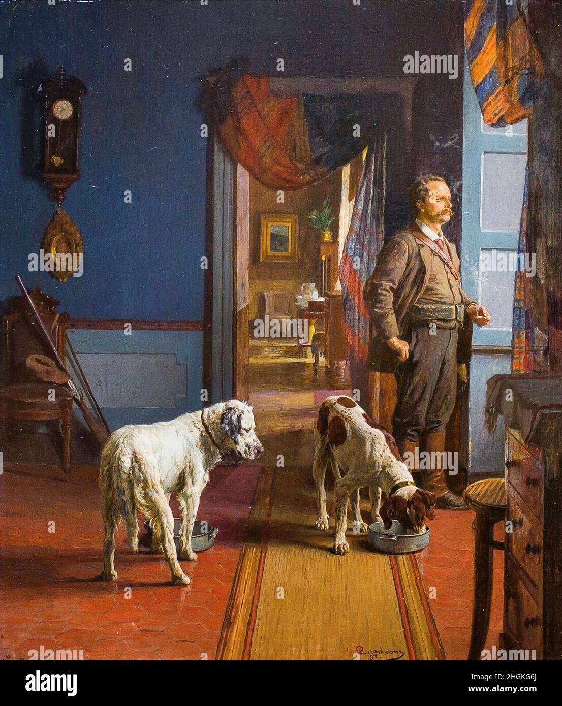 Quadrante Giovanni Battista - Collezione privata - prima della partenza per la caccia - 1897 - olio su legno 37 x 31,5 cm - Foto Stock