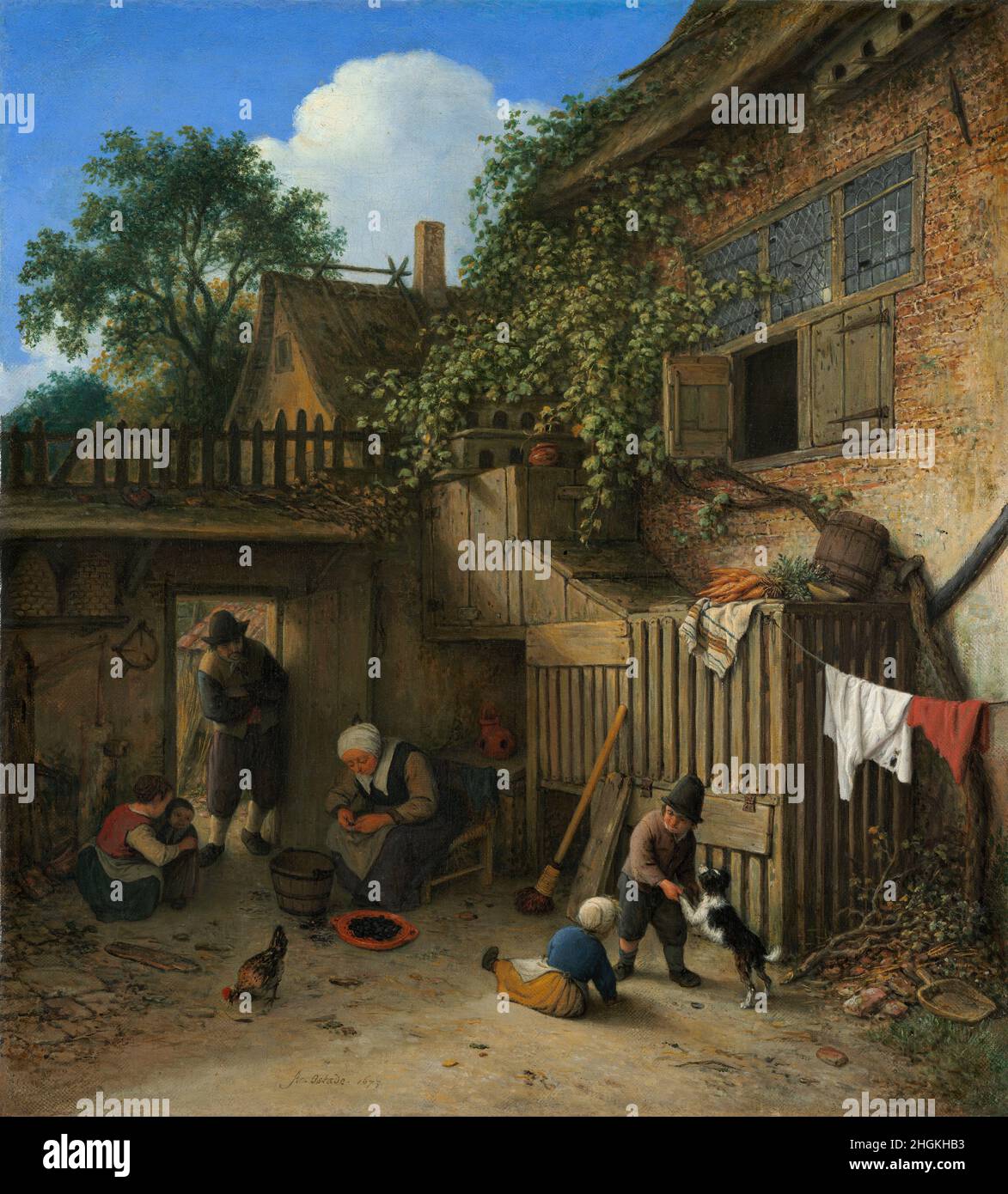 Il cortile del Cottage - 1673 - olio su tela 44 x 39,5 cm - Van Ostade Adriaen Foto Stock