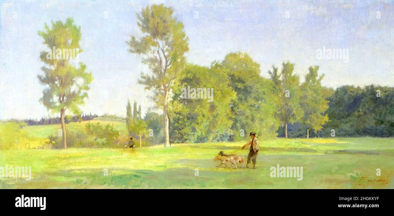 Cecconi Eugenio - Collezione privata - Caccia - 1880 - olio su tela 37 x 78 cm - Foto Stock