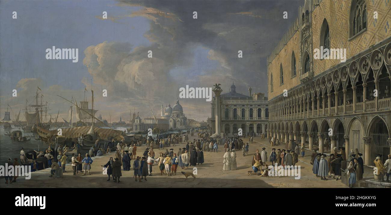 La Paalace del Doge e il Canal Grande, Venezia - olio su tela 86,36 x 190,5 cm - Carlevarijs Luca Foto Stock