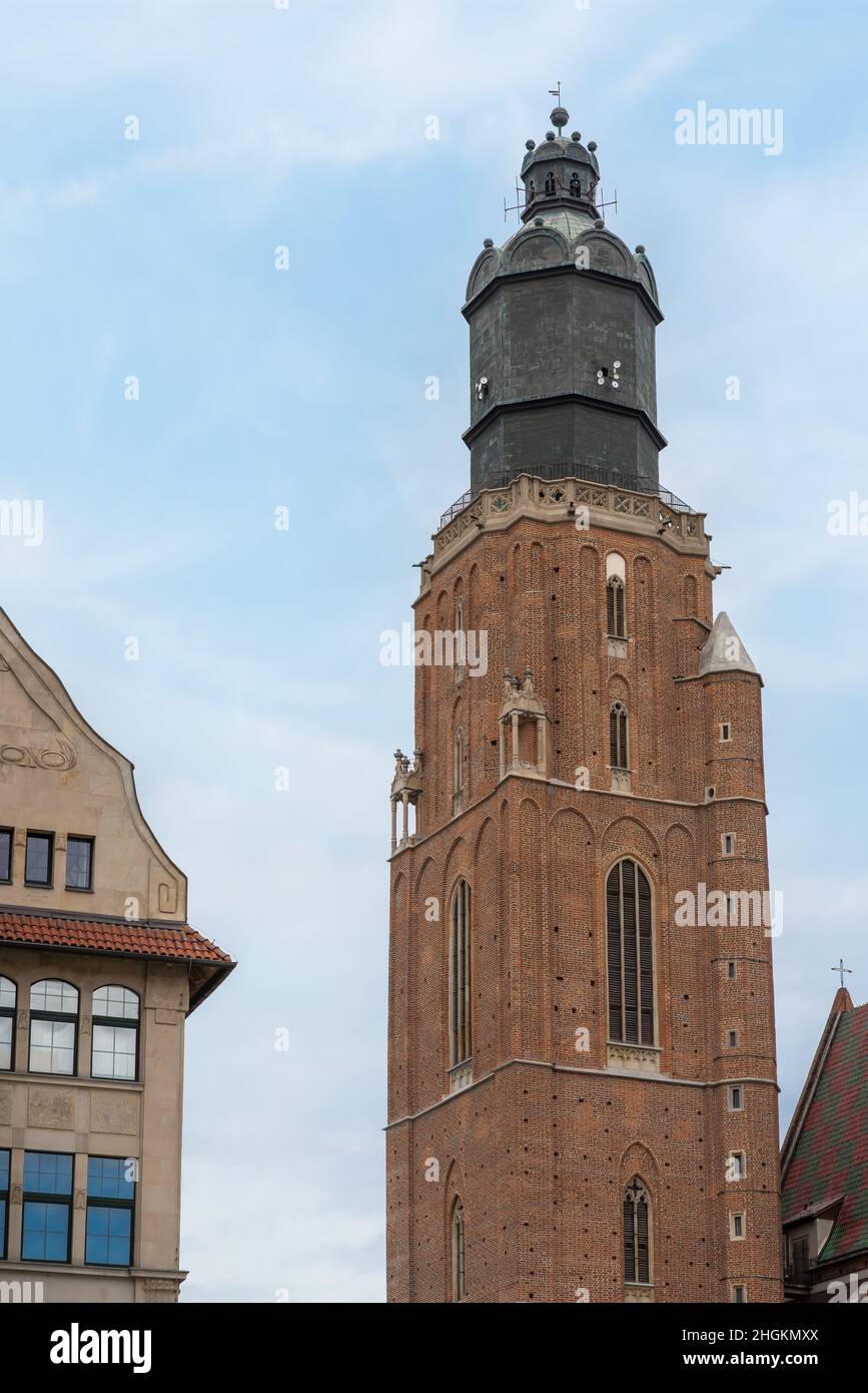 Torre della Chiesa di Santa Elisabetta - Breslavia, Polonia Foto Stock