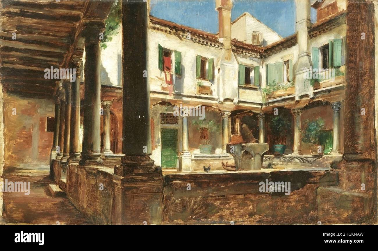 Cabianca Vincenzo - Collezione privata - Chiostro- Data sconosciuta - olio su legno 37 x 61 cm - Foto Stock
