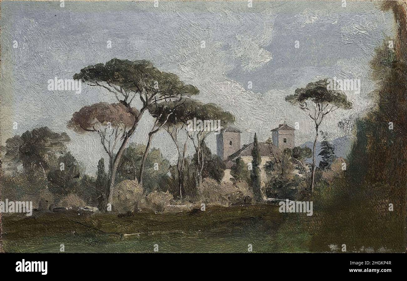 Villa Borghese, Roma - 1857c. - olio su tela montata su cartoncino 10,8 x 17,7 cm - Inness George Foto Stock