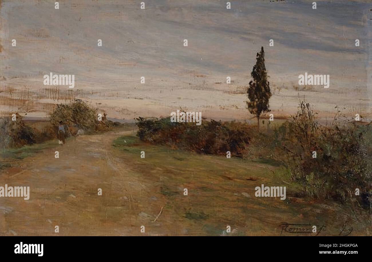 Tommasi Adolfo - Collezione privata - Campagna - 1879 - olio su legno 17,5 x 28,5 cm Foto Stock