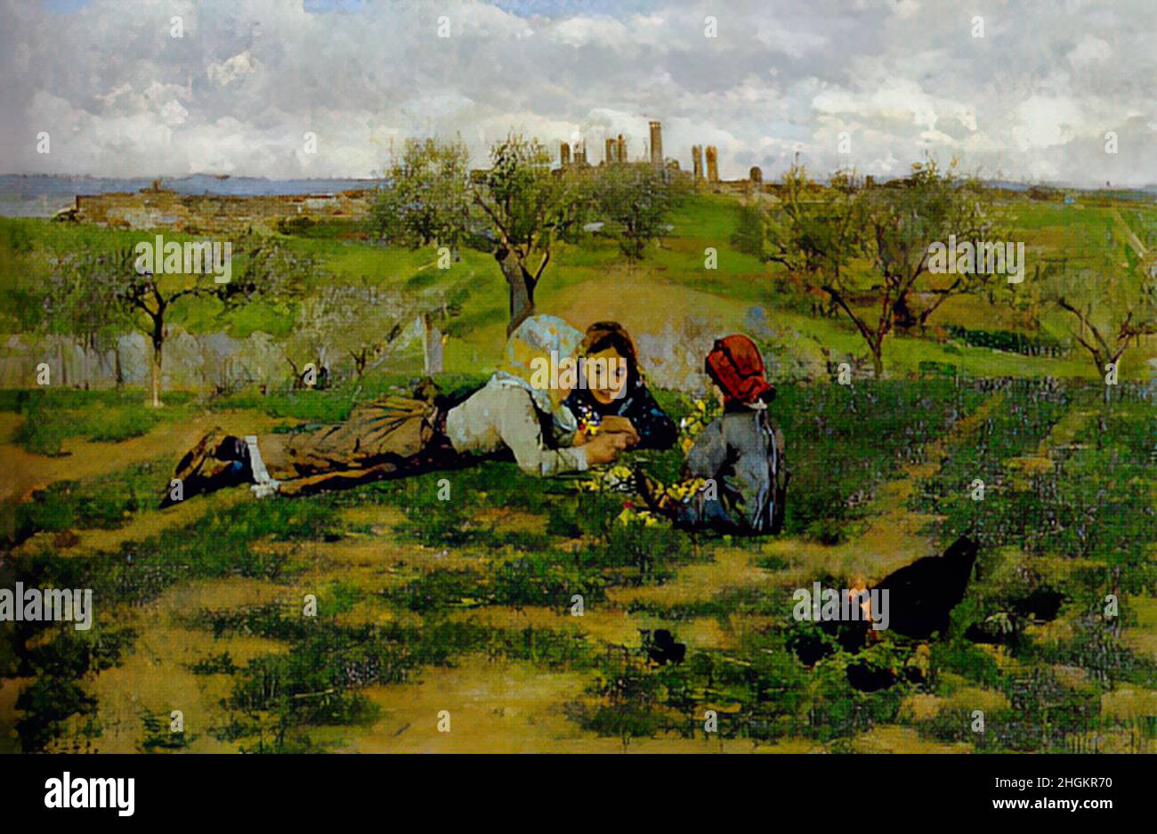 Cannicci Niccolò - Collezione privata - Cogliendo i fiori - 1887 - olio su tela 37 x 58 cm - Foto Stock