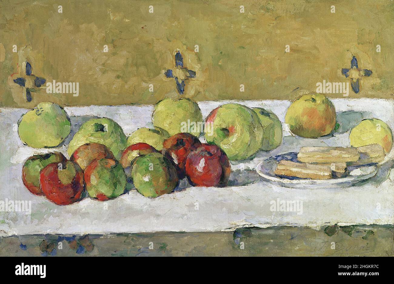 Pommes et biscotti - 1877c. - olio su tela 37,5 x 55,2 cm - Cézanne Paul Foto Stock